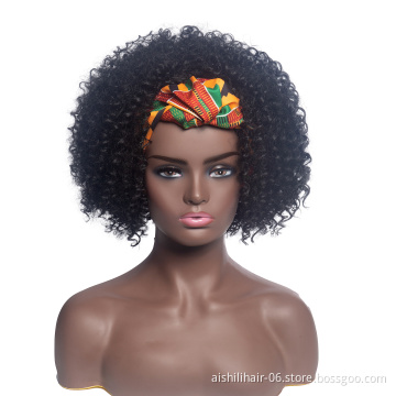 Aishili wholesale Afro curly deep wave synthetic wrap turban hair headband wig for black women